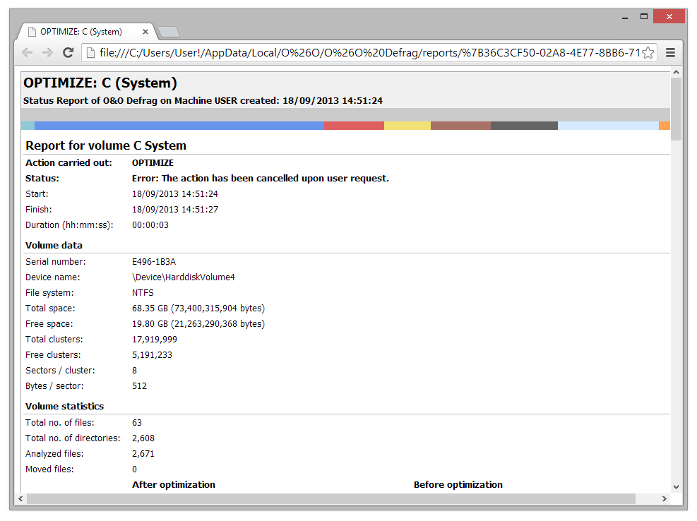 O&O Defrag Status report