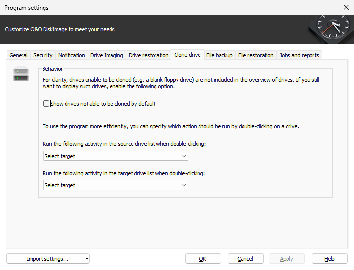 Change presets for drive cloning